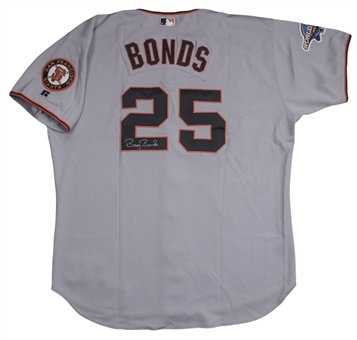 2002 Barry Bonds Game Used & Signed San Francisco Giants Road Jersey Photo Matched To 5 Games - Including Games 1 & 5 of the NLDS and Games 1 & 2 of NLCS (Bonds LOA & Sports Investors Authentication) 